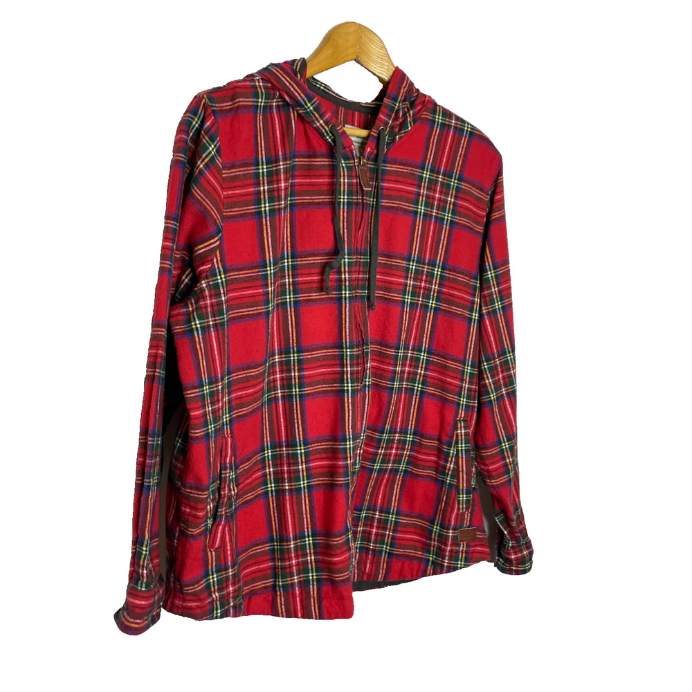 Women's XL L.L.Bean Red Scotch Plaid Flannel Cotton Relaxed Hoodie - Picture 2 of 6